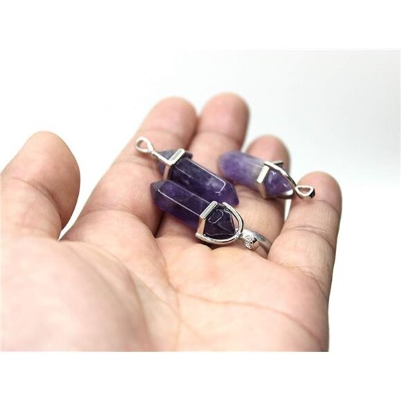 Wholesale Natural Amethyst Crystal Pendant 10 PCS Hexagonal Healing Reiki Quartz - Picture 3 of 8